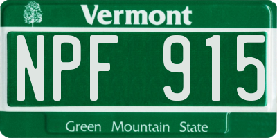 VT license plate NPF915