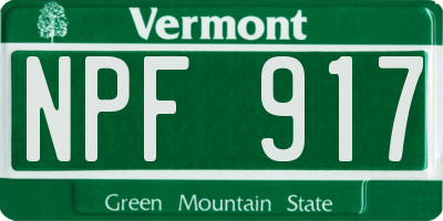 VT license plate NPF917