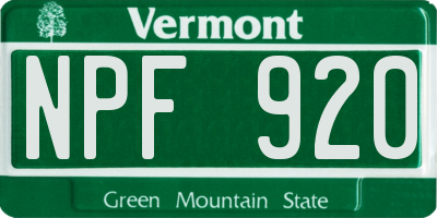 VT license plate NPF920