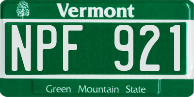 VT license plate NPF921