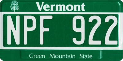 VT license plate NPF922