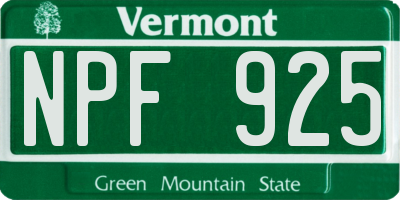 VT license plate NPF925