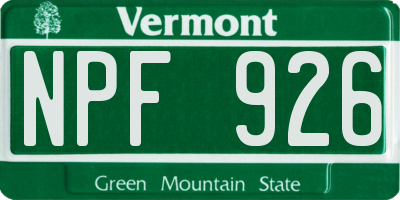 VT license plate NPF926