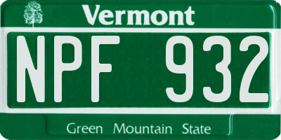 VT license plate NPF932