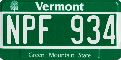 VT license plate NPF934
