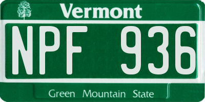 VT license plate NPF936