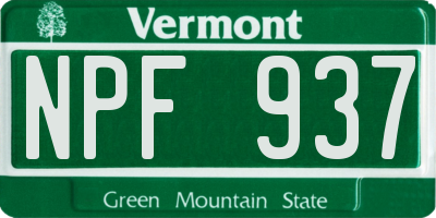 VT license plate NPF937