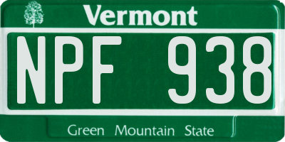 VT license plate NPF938