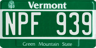 VT license plate NPF939