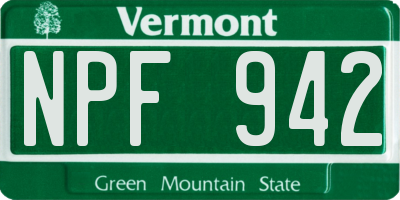 VT license plate NPF942