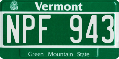 VT license plate NPF943
