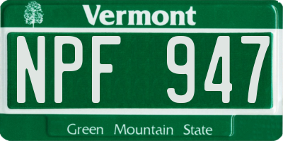 VT license plate NPF947