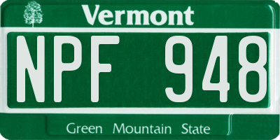 VT license plate NPF948