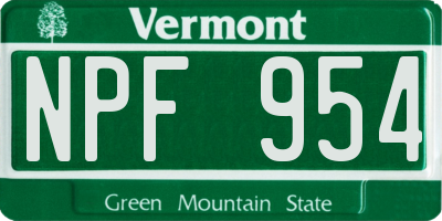 VT license plate NPF954