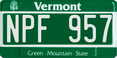 VT license plate NPF957