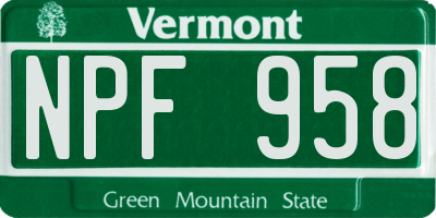 VT license plate NPF958