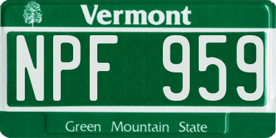VT license plate NPF959