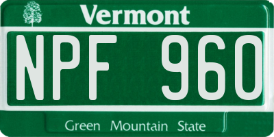 VT license plate NPF960