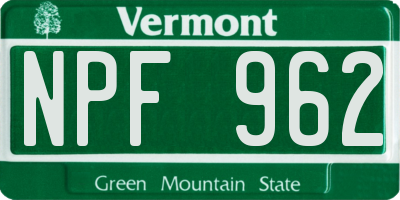 VT license plate NPF962