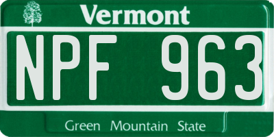 VT license plate NPF963