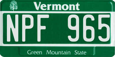 VT license plate NPF965