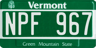 VT license plate NPF967