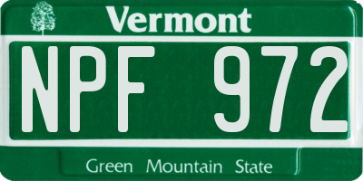 VT license plate NPF972