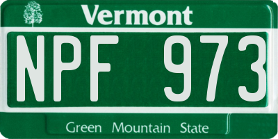 VT license plate NPF973