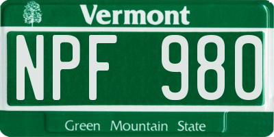 VT license plate NPF980