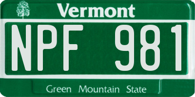 VT license plate NPF981