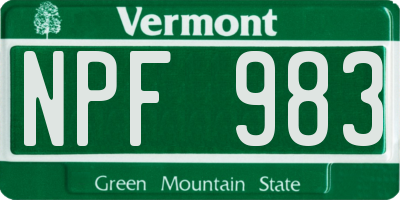 VT license plate NPF983