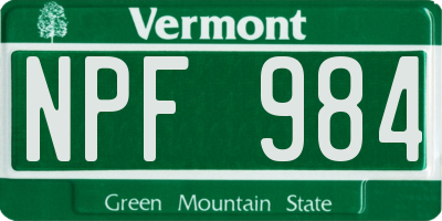 VT license plate NPF984