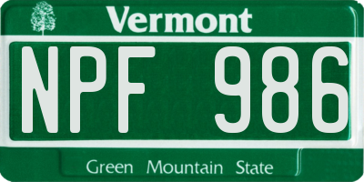 VT license plate NPF986