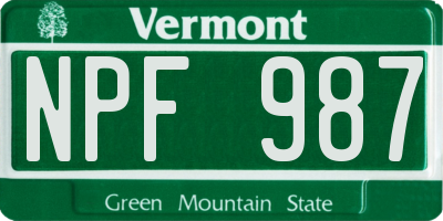 VT license plate NPF987