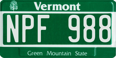 VT license plate NPF988