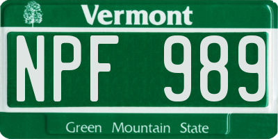 VT license plate NPF989