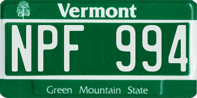 VT license plate NPF994