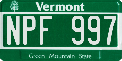 VT license plate NPF997