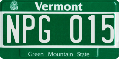 VT license plate NPG015