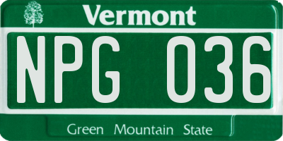 VT license plate NPG036