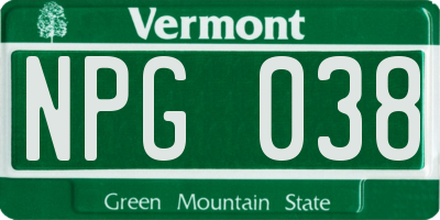 VT license plate NPG038
