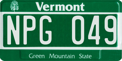 VT license plate NPG049
