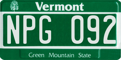 VT license plate NPG092