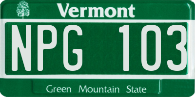 VT license plate NPG103