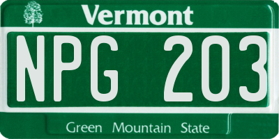 VT license plate NPG203
