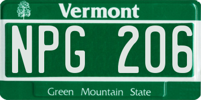 VT license plate NPG206