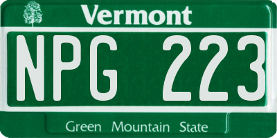 VT license plate NPG223