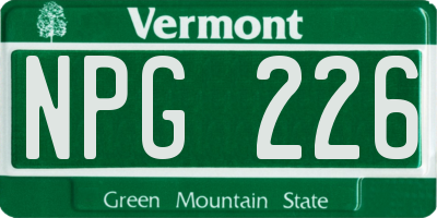 VT license plate NPG226