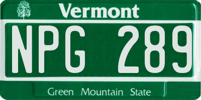 VT license plate NPG289
