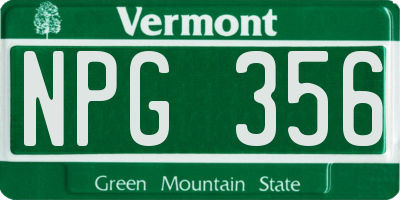 VT license plate NPG356